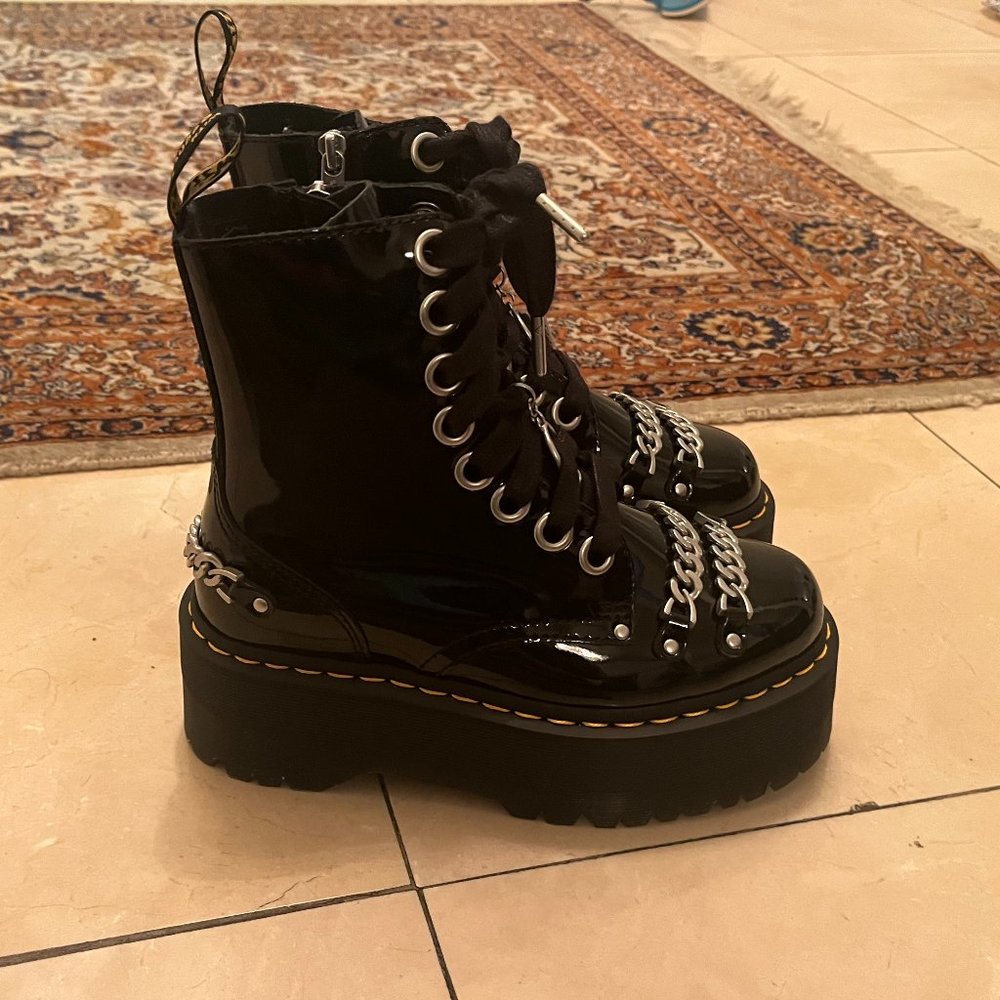 Dr. Martens Jadon Max Chain Black Patent Platform Boot